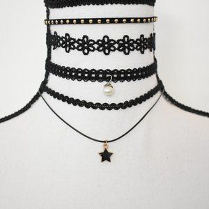 Black Chokers - 4 Set